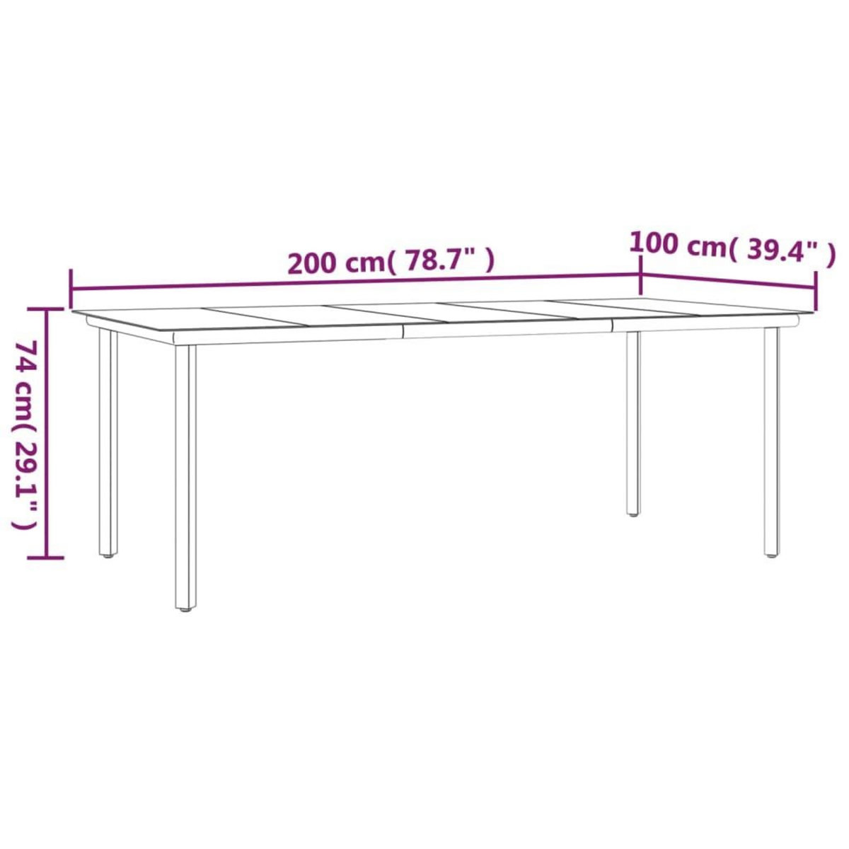VIDAXL Table a dîner de jardin Noir 200x100x74cm Acier et verre trempe