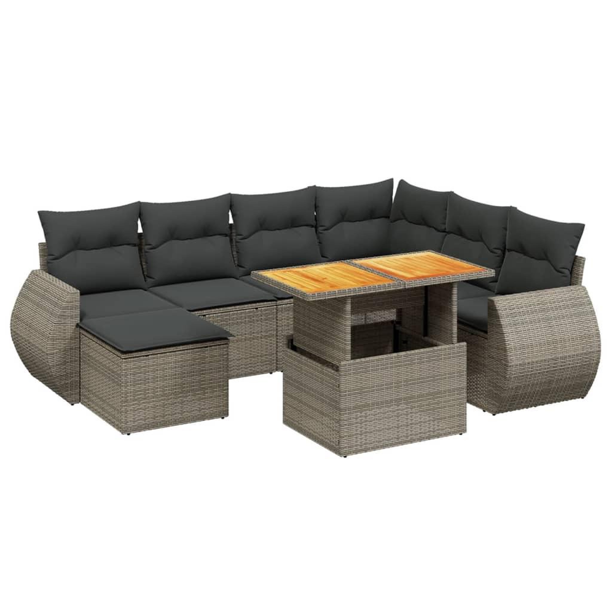 Voir la diapositive 2 : VIDAXL Salon de jardin 8 pcs avec coussins gris resine tressee