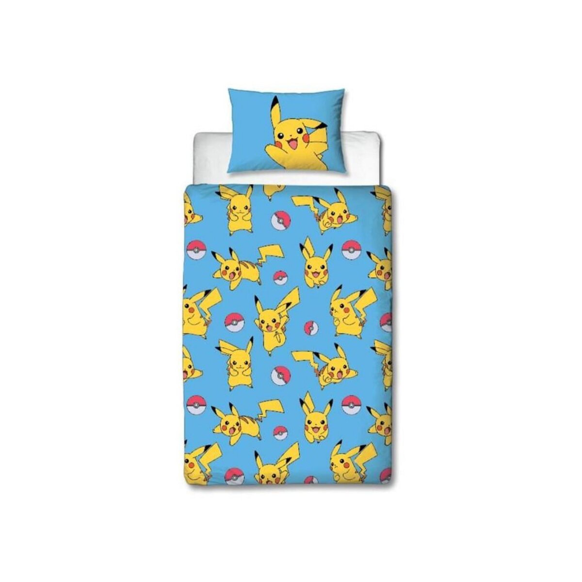 Pokemon Parure de lit réversible - POKEMON - Pikachu et ses amis - Microfibre - 1 housse de couette 140 x 200 cm + 1 taie 63 x 63 cm