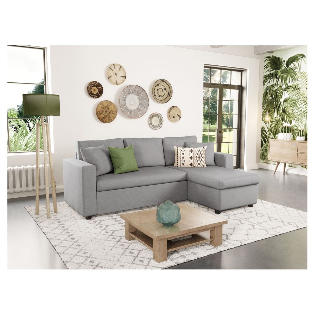 Canapé d'angle réversible convertible avec coffre en tissu ou velours GERALDINE 