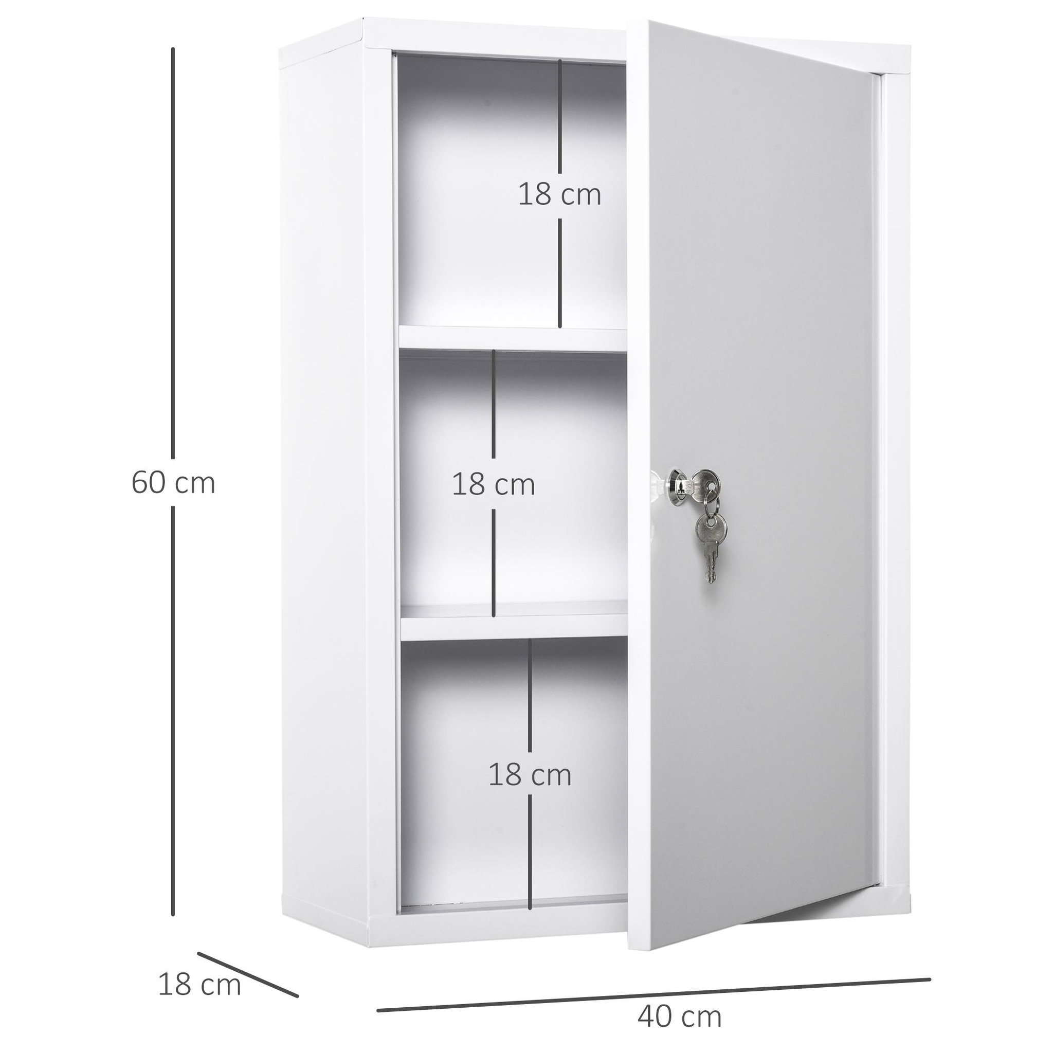 Voir la diapositive 3 : KLEANKIN Armoire à pharmacie 2 étagères 3 niveaux verrouillable dim. 40l x 18l x 60h cm 2 clés métal blanc