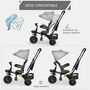 Voir la diapositive 5 : HOMCOM Tricycle enfant évolutif pliable - pare-soleil, canne télescopique amovible - siège pivotant, harnais, arceau sécurité - repose-pied - 3 paniers rangement - métal PP gris noir