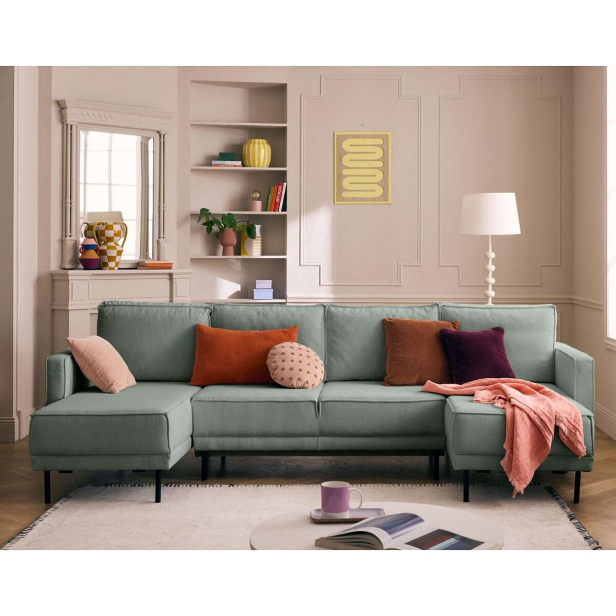 LISA DESIGN Charlie - canapé panoramique en u 7 places - convertible avec coffre - en tissu