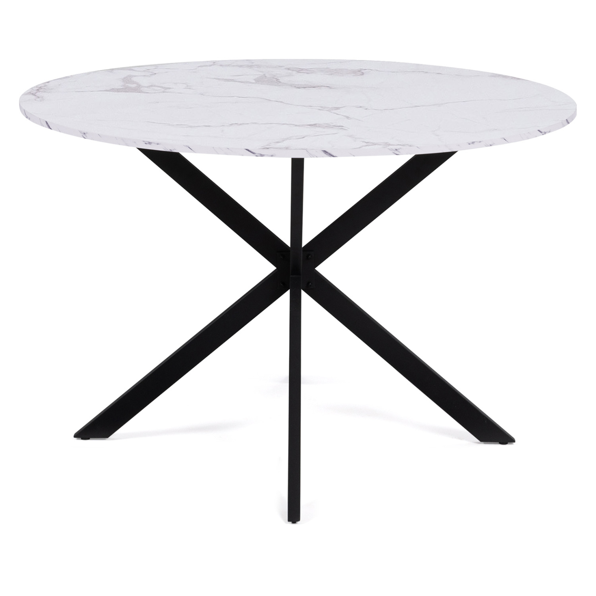 Voir la diapositive 3 : ID MARKET Table à manger ronde alix 6 personnes pied araignée noir et plateau effet marbre blanc alaska 110 cm