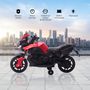 Voir la diapositive 4 : HOMCOM Moto électrique enfant 6 V 3 Km/h effet lumineux et sonore roulettes amovibles repose-pied valises latérales métal PP rouge noir