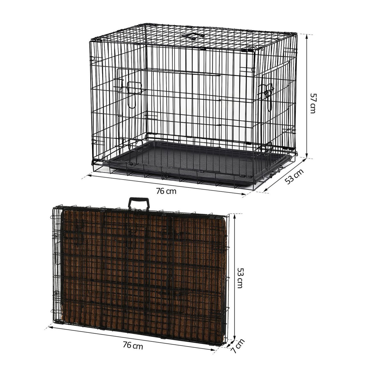 PAWHUT Cage caisse de transport pliante pour chien poignée, plateau amovible, coussin fourni 92 x 57 x 62,5 cm