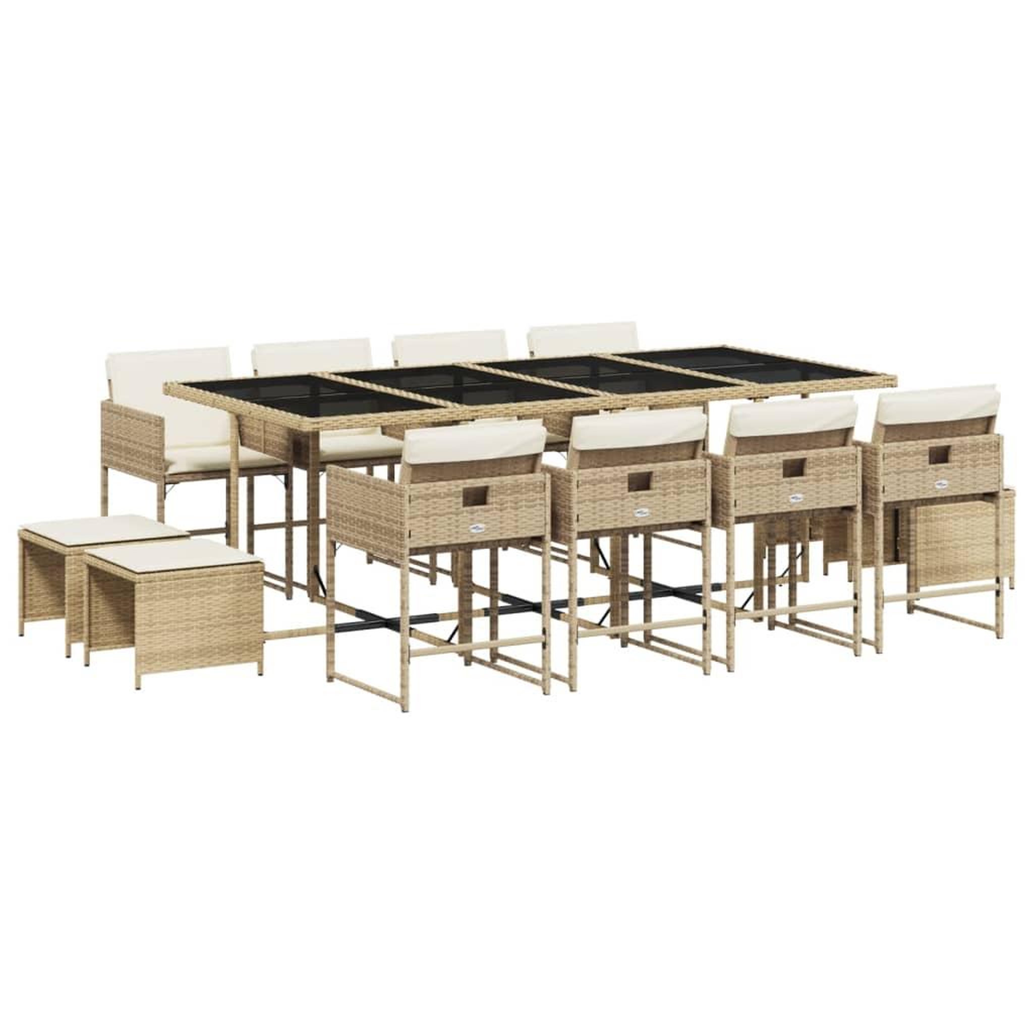 Voir la diapositive 2 : VIDAXL Ensemble a manger de jardin et coussins 13 pcs beige