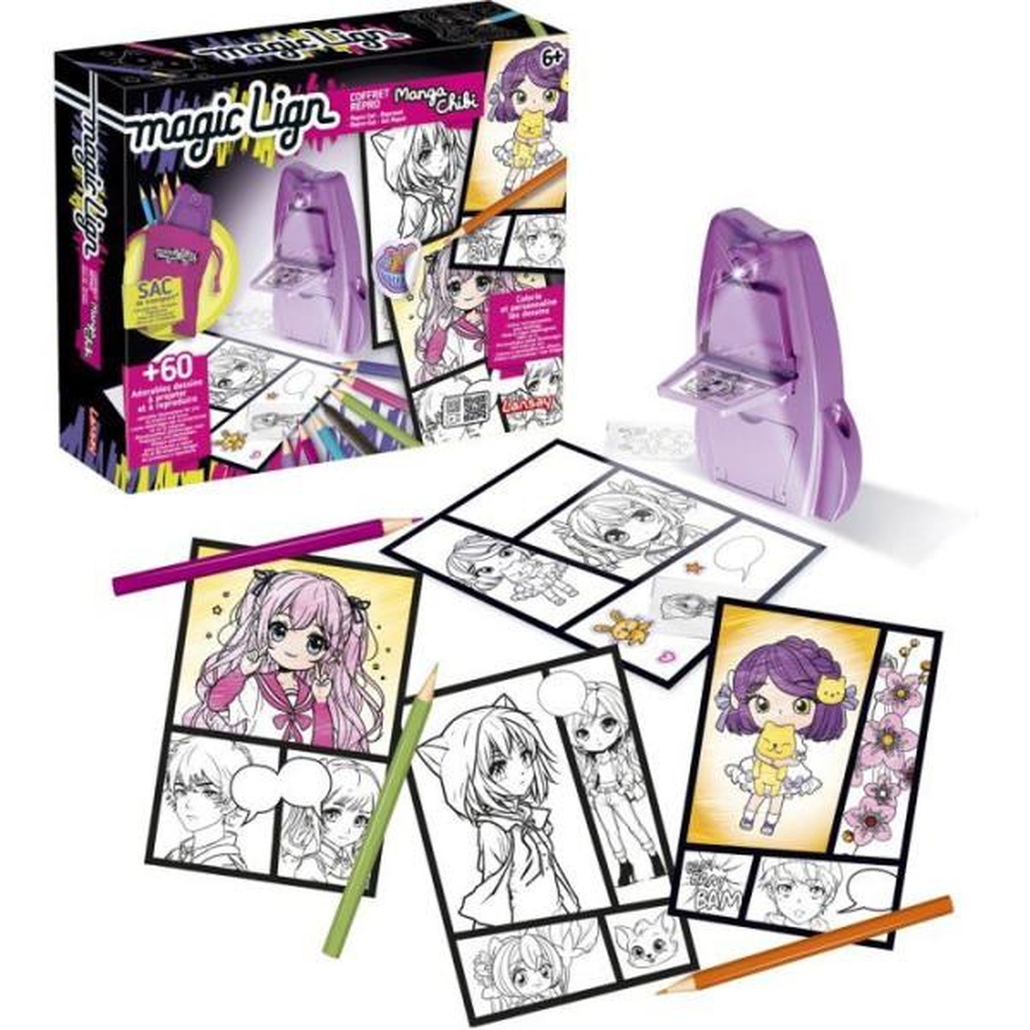 Voir la diapositive 2 : LANSAY Loisir créatif - LANSAY - MAGIC LIGN - jeu de coloriage - PROJECTEUR POCKET MANGA CHIBI - 80+ illustrations - Des 6 ans