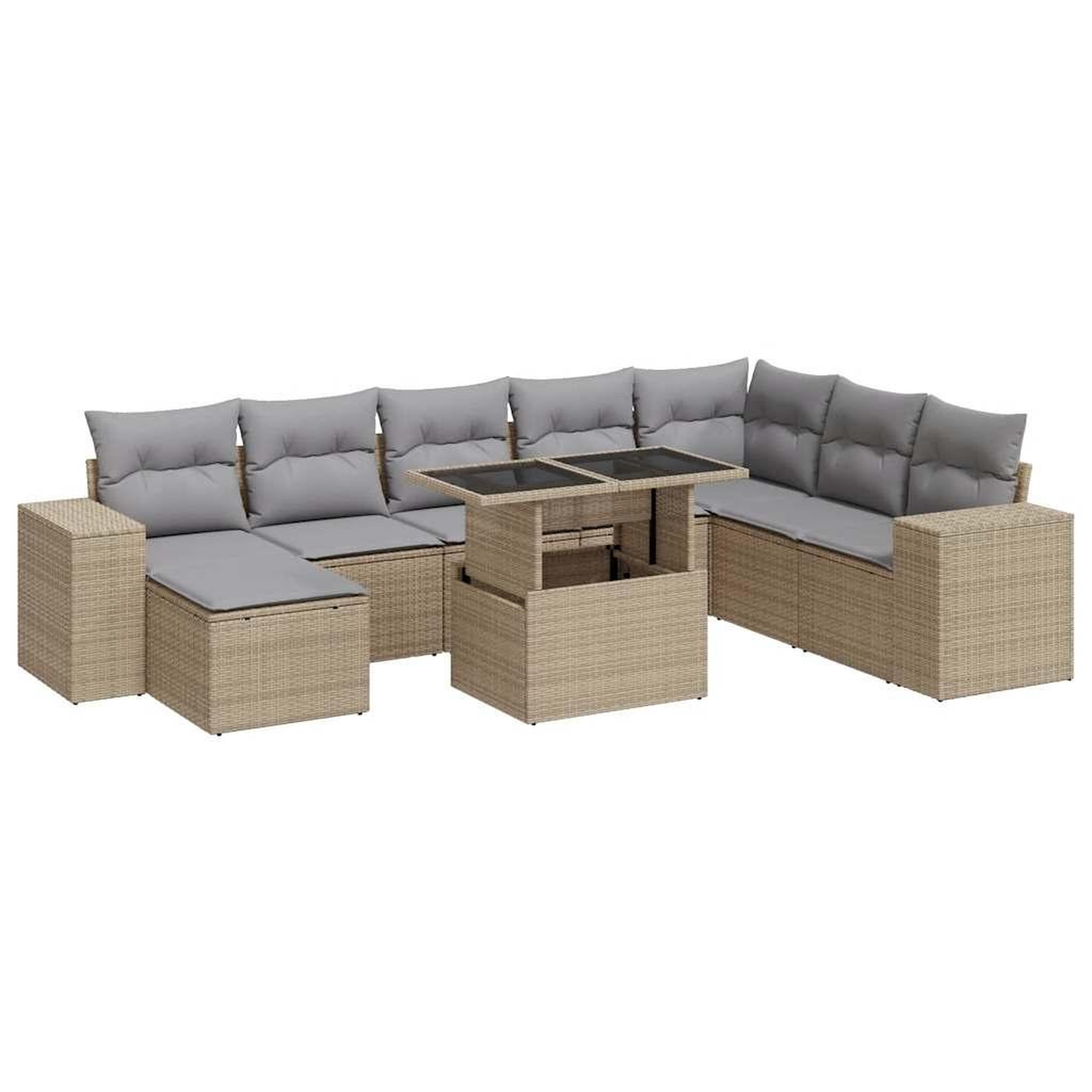 Voir la diapositive 2 : VIDAXL Salon de jardin avec coussins 9 pcs beige resine tressee