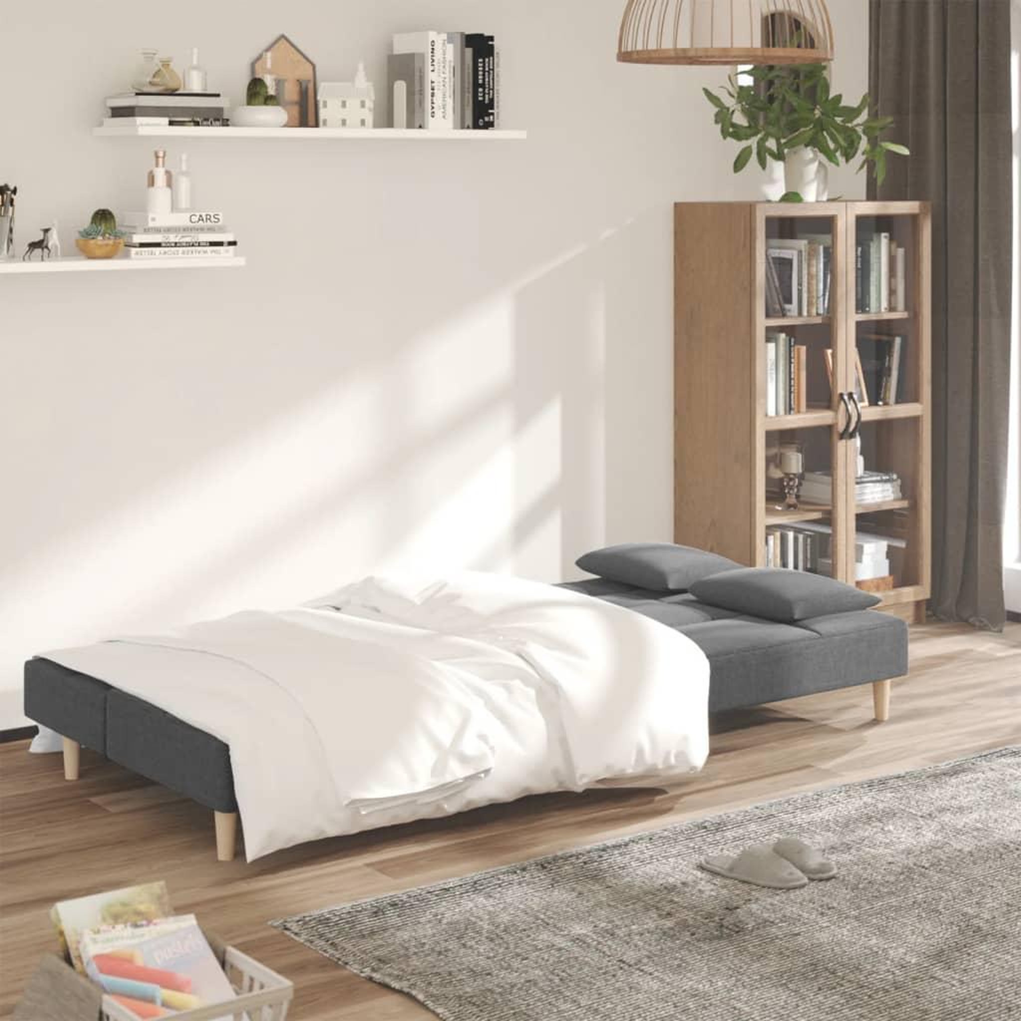 Voir la diapositive 3 : VIDAXL Canape-lit a 2 places avec deux oreillers gris clair tissu