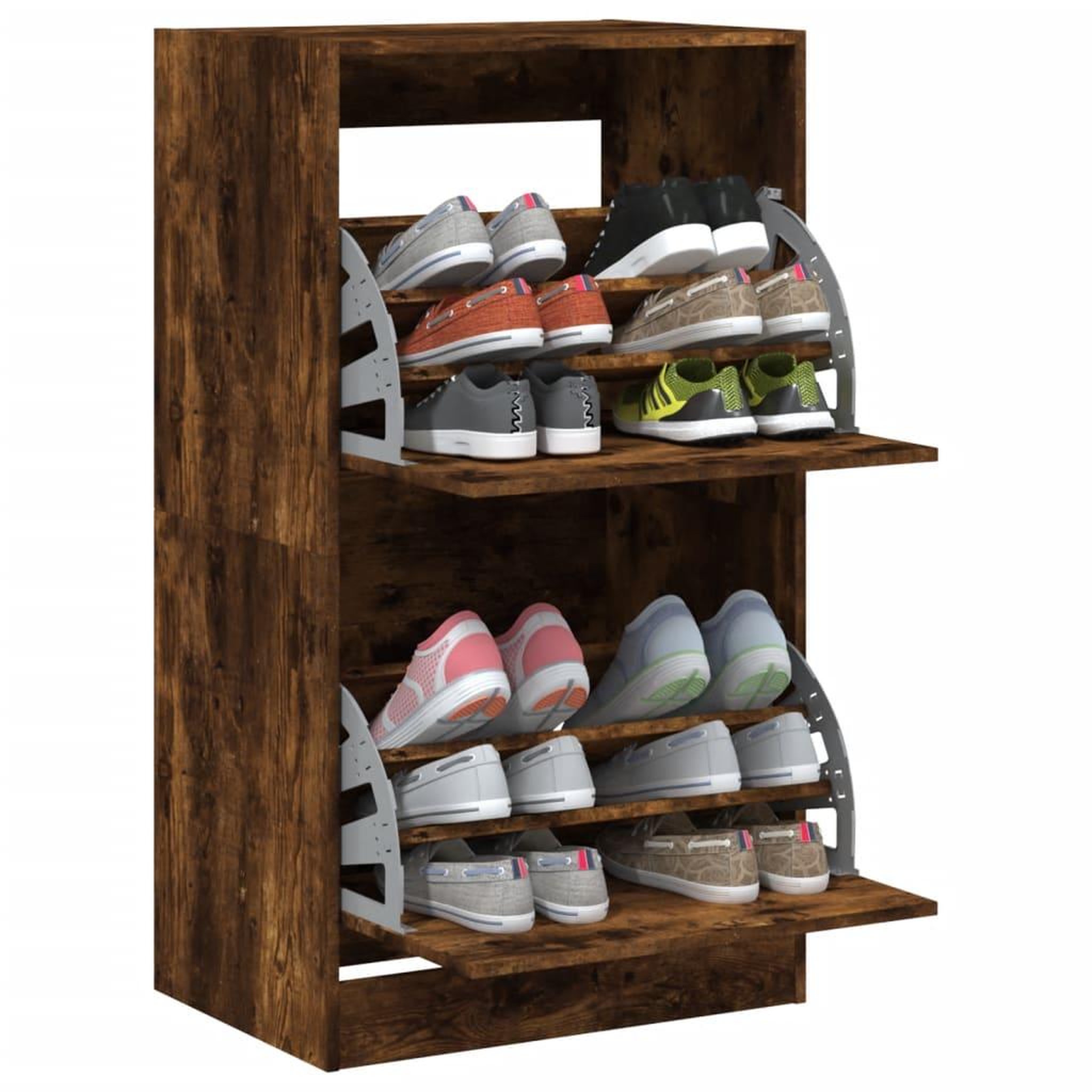 Voir la diapositive 4 : VIDAXL Armoire a chaussures 2 tiroirs rabattables chene fume