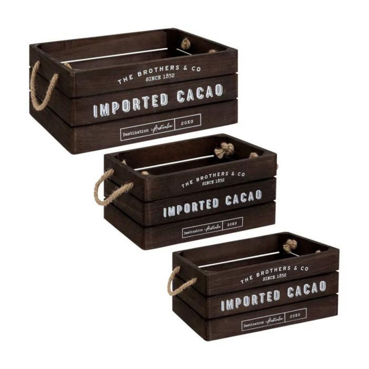 ATMOSPHERA Lot de 3 Cagettes en Bois  Denys  35cm Marron