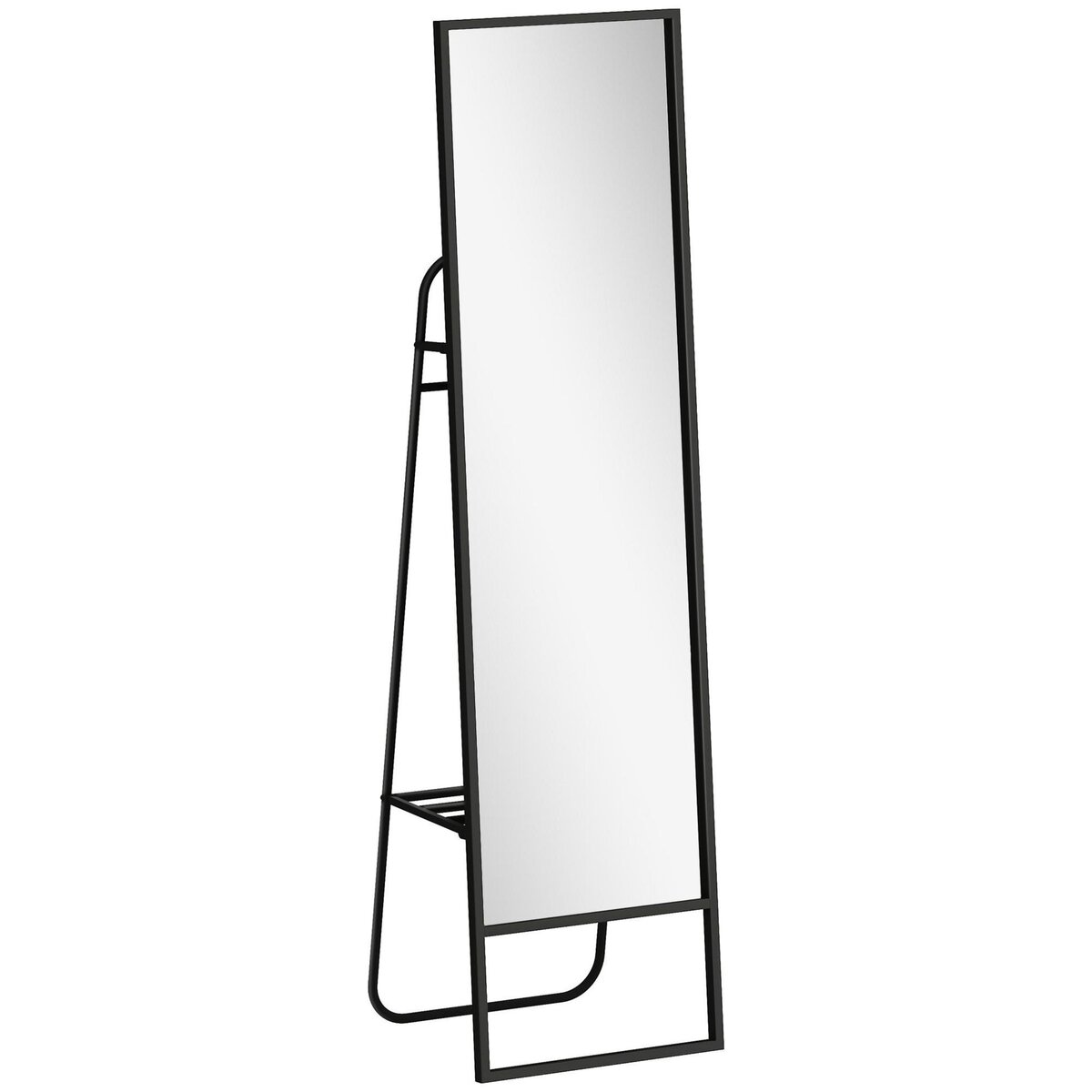 HOMCOM Miroir sur pied avec rangements grande taille dim. 148,5 x 40 cm métal noir