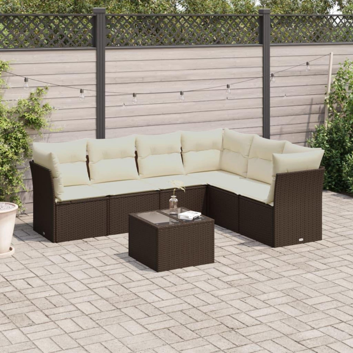 VIDAXL Salon de jardin avec coussins 7 pcs marron resine tressee