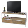 Voir la diapositive 2 : TOILINUX Meuble TV Casa Blanca en Panneaux de particules et Métal 2 tiroirs - L.120 cm x H.57 cm - Beige et Blanc
