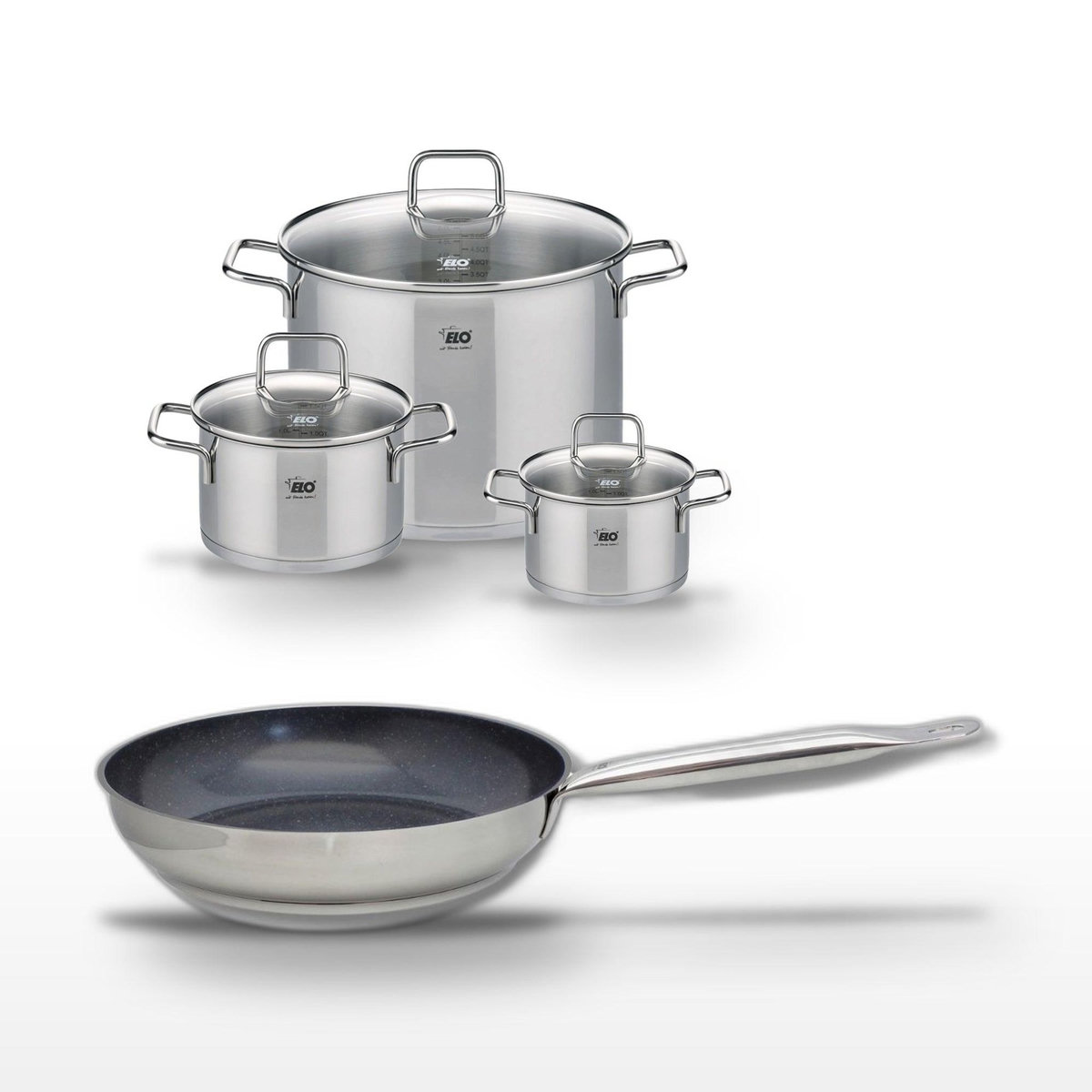 ELO Lot Poêle 28cm & 3 Faitouts Elo Profi Therm Platinum