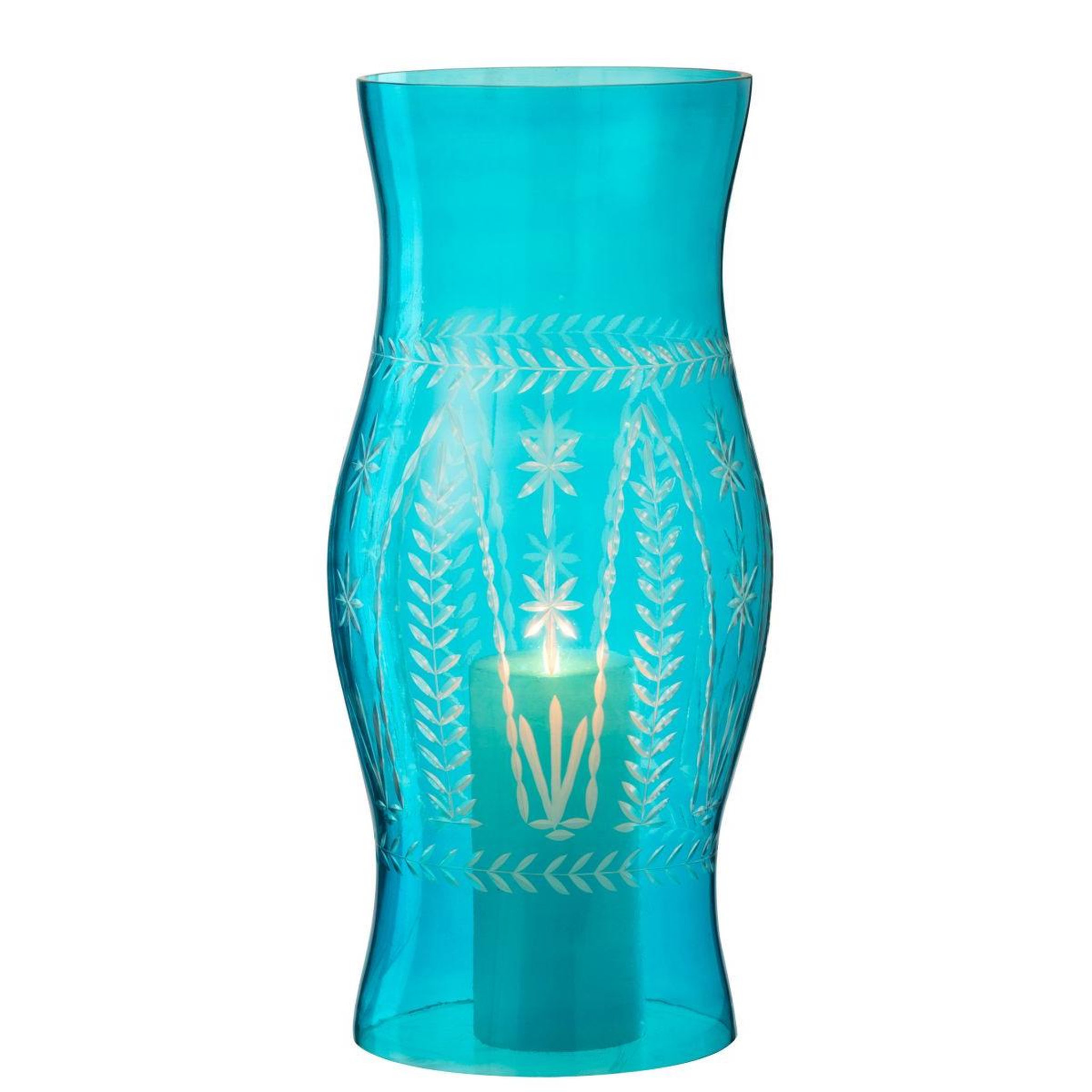 Voir la diapositive 2 : J-LINE Photophore en verre  tarifa  50cm bleu azur