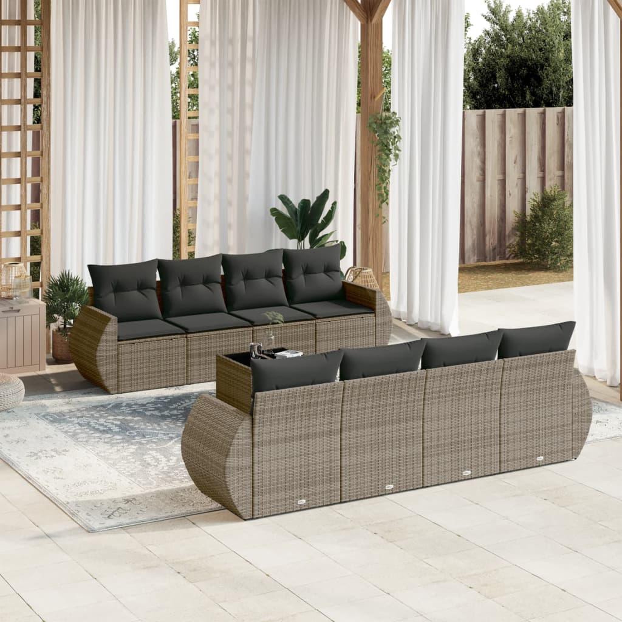 VIDAXL Salon de jardin 9 pcs avec coussins gris resine tressee