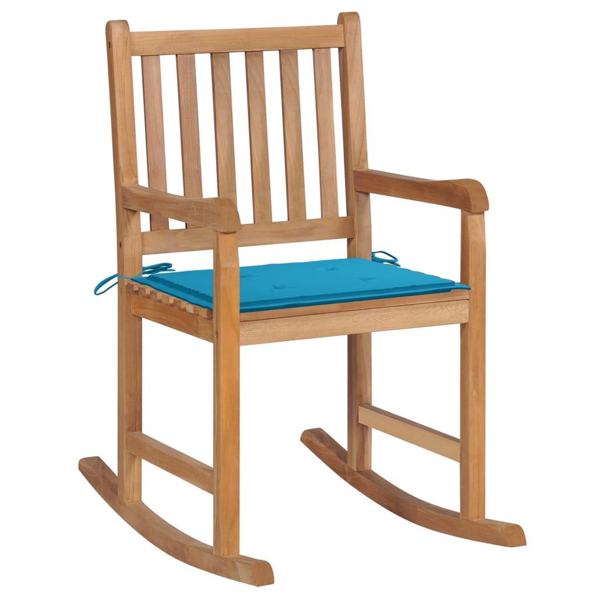 VIDAXL Chaise a bascule avec coussin bleu Bois de teck solide