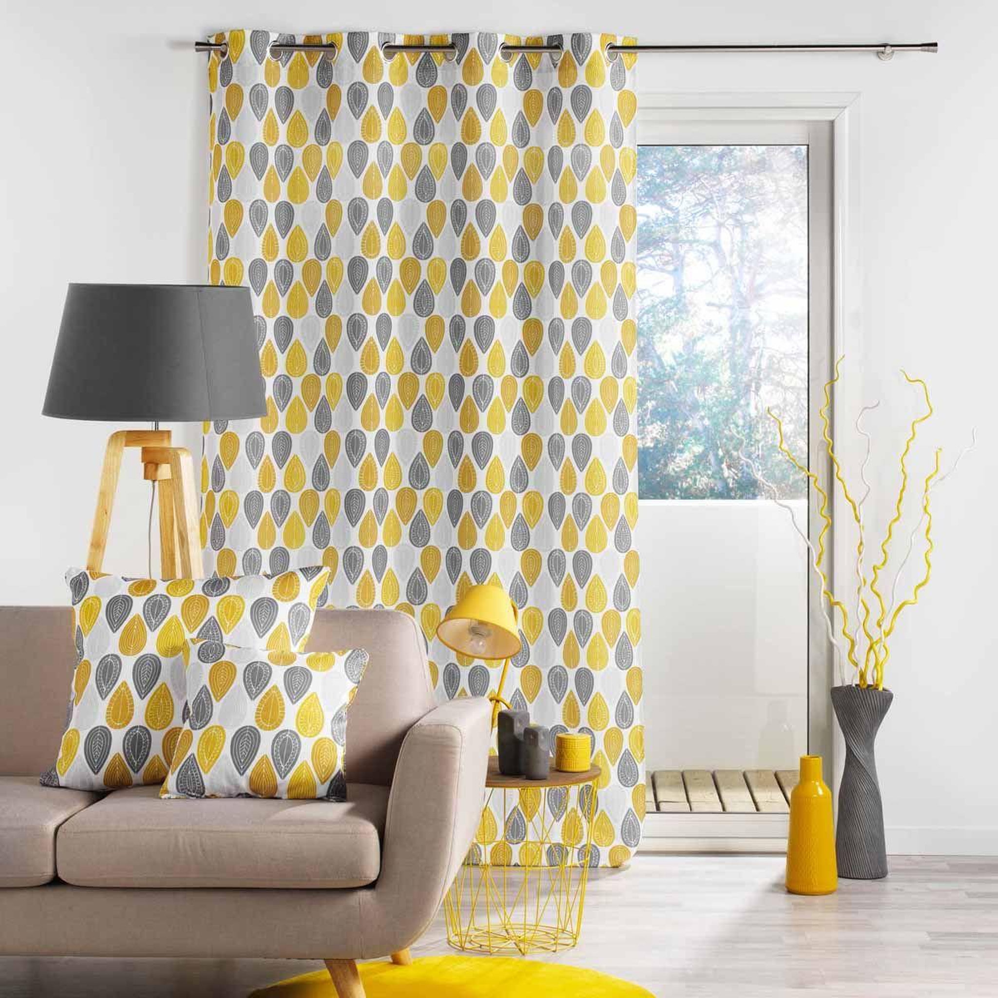 Voir la diapositive 4 : Douceur d'Intérieur Rideau à œillets imprimé  palpito  140x260cm jaune & blanc