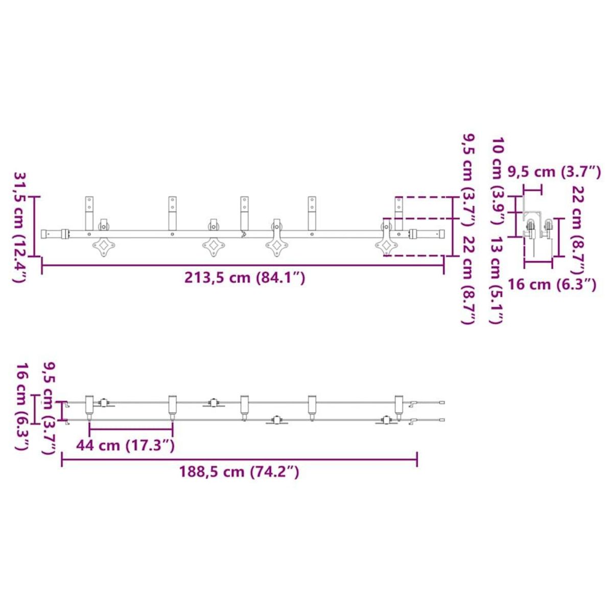 VIDAXL Kit de quincaillerie de porte coulissante 213,5 cm acier noir