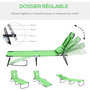 Voir la diapositive 4 : OUTSUNNY Bain de soleil pliable transat inclinable 4 positions chaise longue de lecture 3 coussins fournis vert