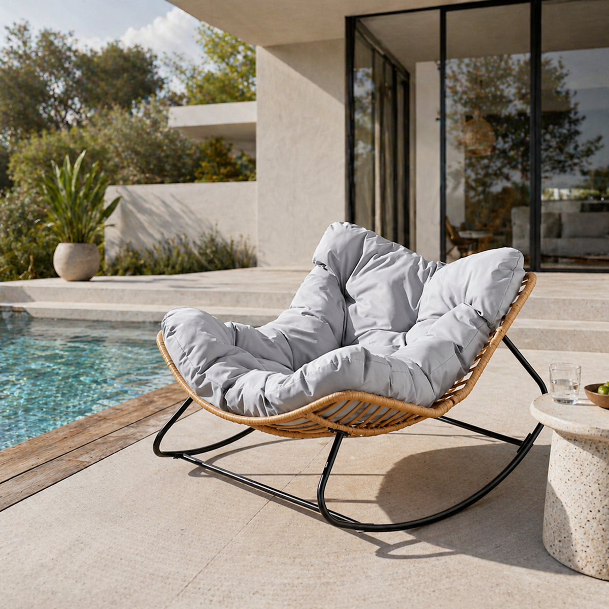 CONCEPT USINE Fauteuil à bascule en résine tressée coussin gris CANGGU