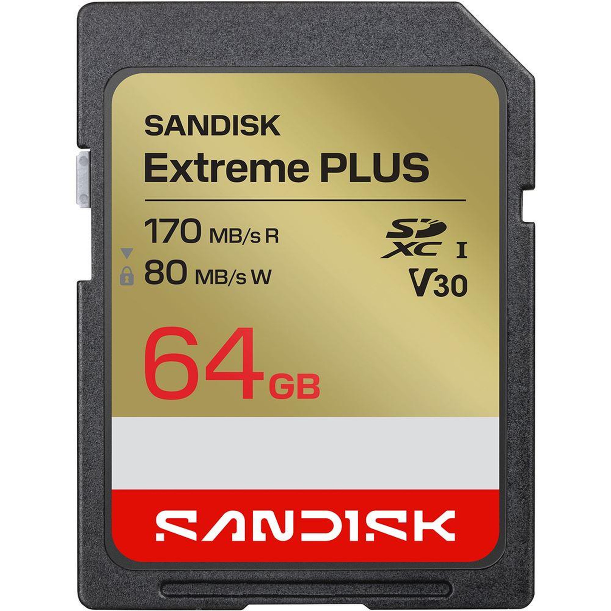 SANDISK Carte mémoire sdxc extreme plus 64 go uhs-i v30 jusqu'à 170 mb/s lecture 80 mb/s écriture