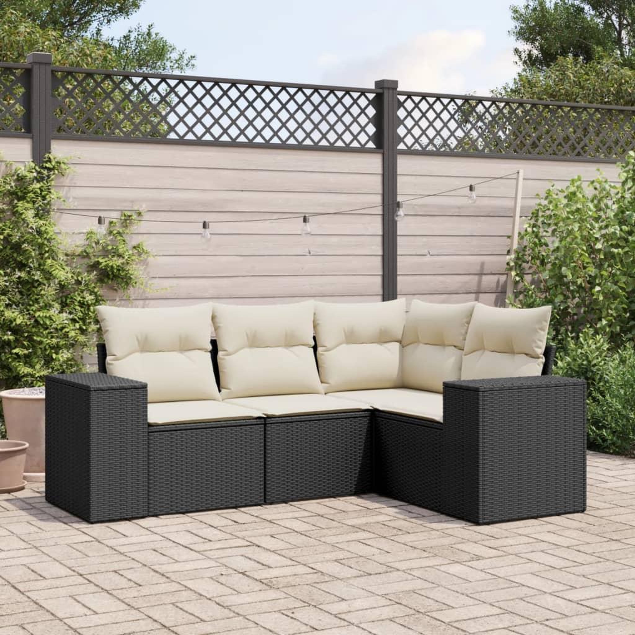 VIDAXL Salon de jardin 4 pcs avec coussins noir resine tressee