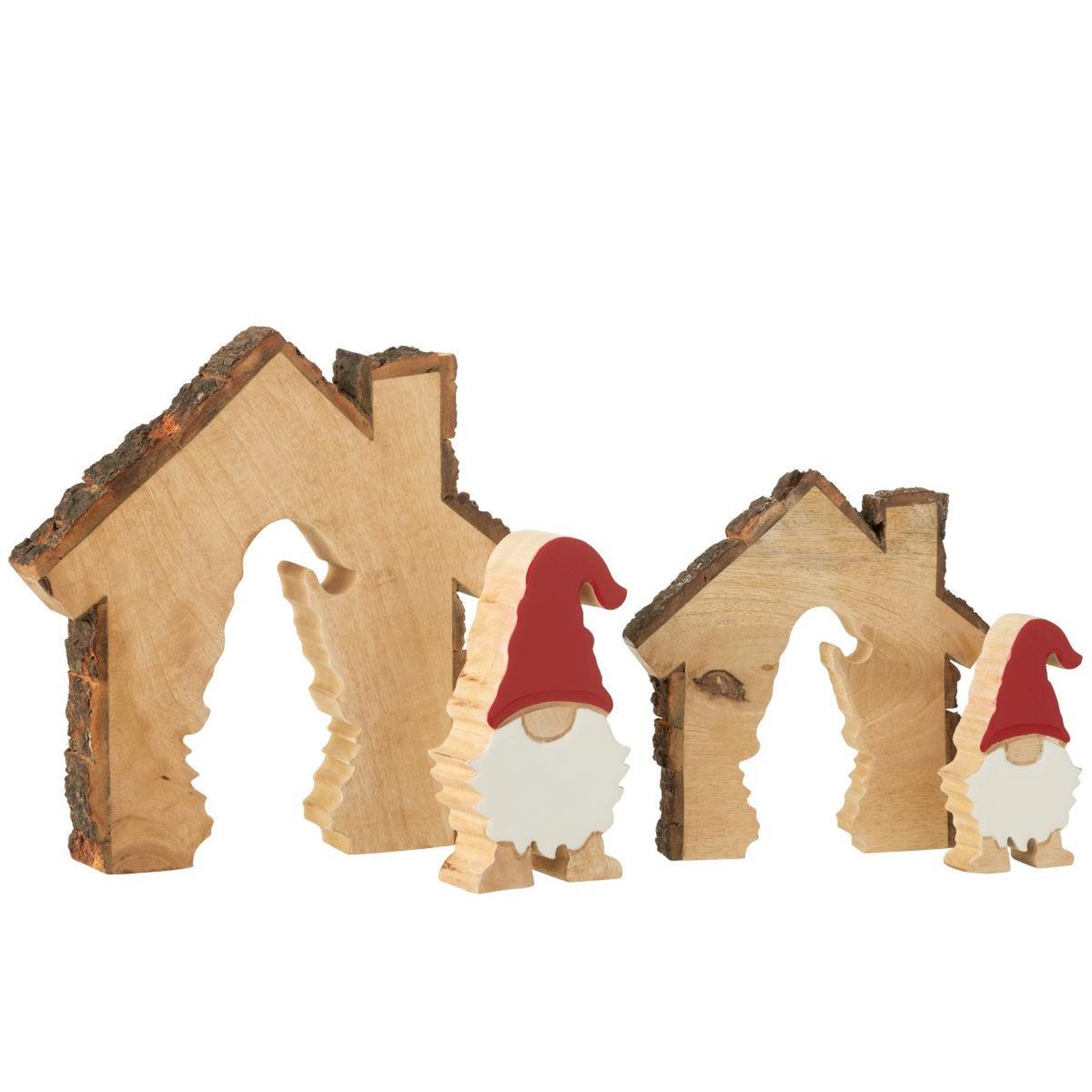 Voir la diapositive 4 : J-LINE Maison père-noël en bois  écorce  26cm multicolore