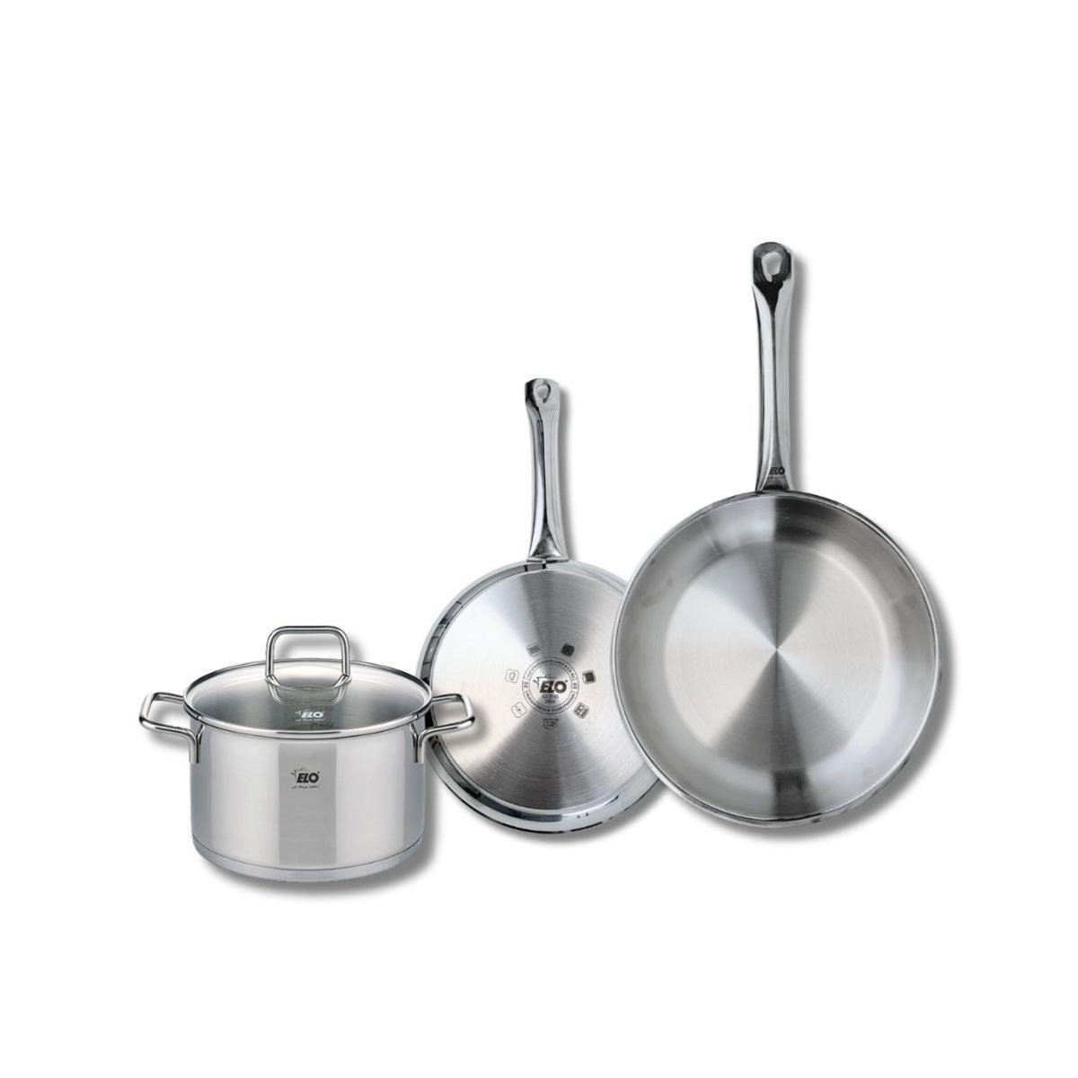 ELO Set de 2 Poêles de cuisson 24 et 28 cm et 1 faitout 20 cm Elo Profi Citrin