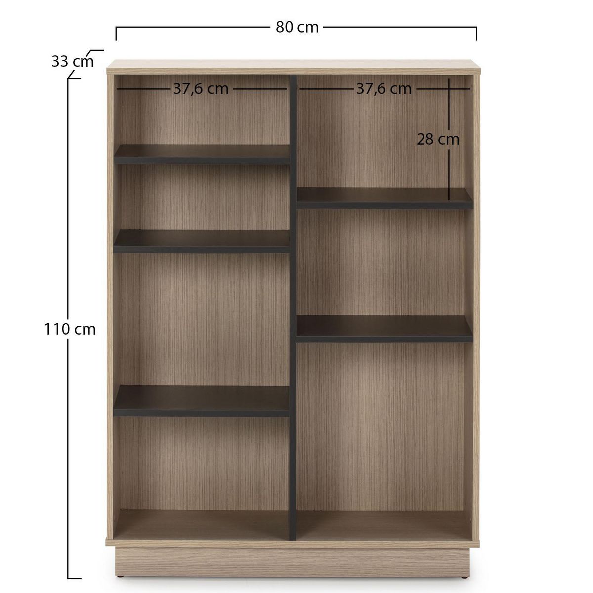 VS VENTA-STOCK Étagère Bibliothèque Vigo 110x80 cm , étagère pour bureau, couleur Chêne et Gris