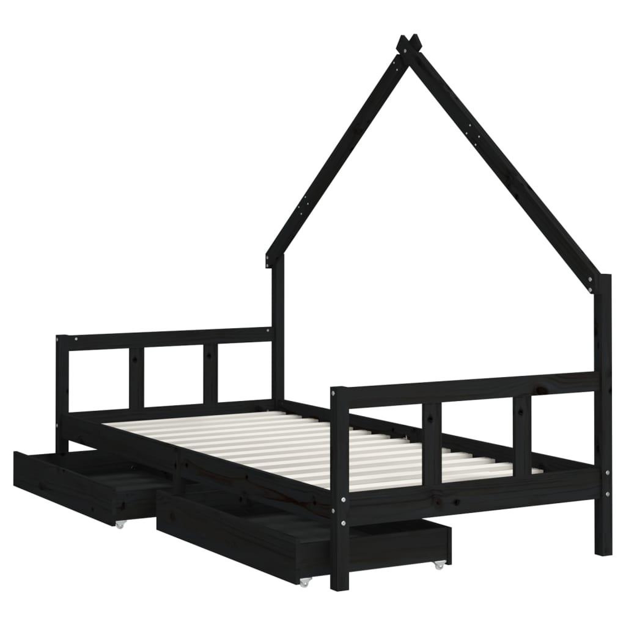 Voir la diapositive 4 : VIDAXL Cadre de lit enfant avec tiroirs noir 90x200 cm bois pin massif
