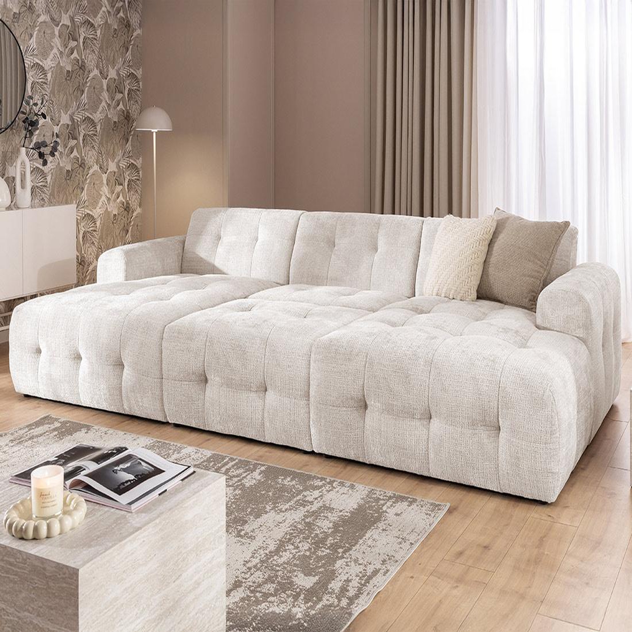 Voir la diapositive 3 : BEST MOBILIER Diane - canapé panoramique en u 6 places en velours texturé