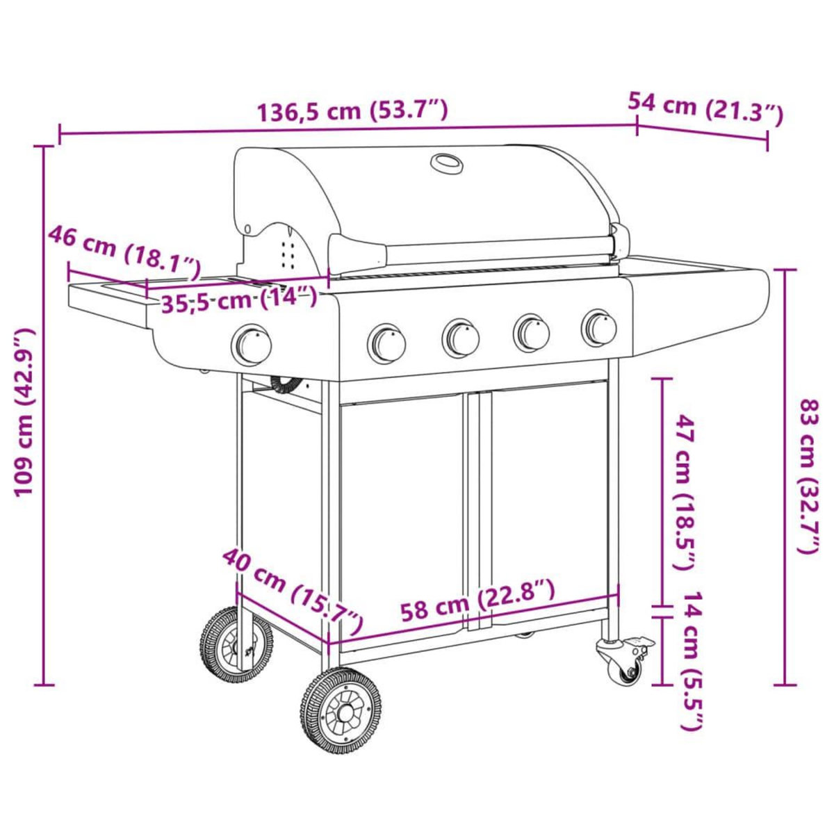 VIDAXL Barbecue a gaz avec 5 bruleurs argente acier inoxydable