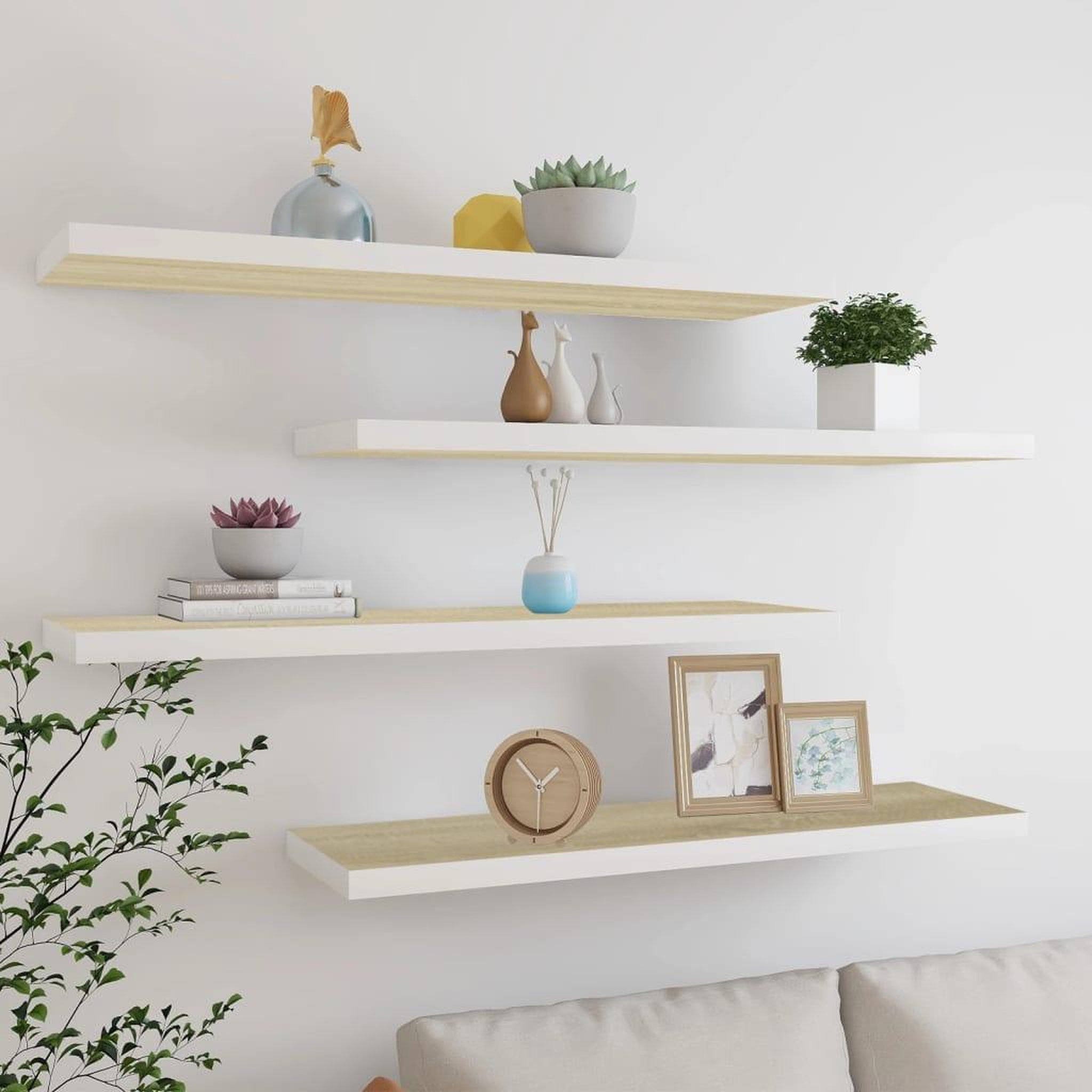 Voir la diapositive 1 : VIDAXL Etageres flottantes 4 pcs chene et blanc 120x23,5x3,8 cm MDF