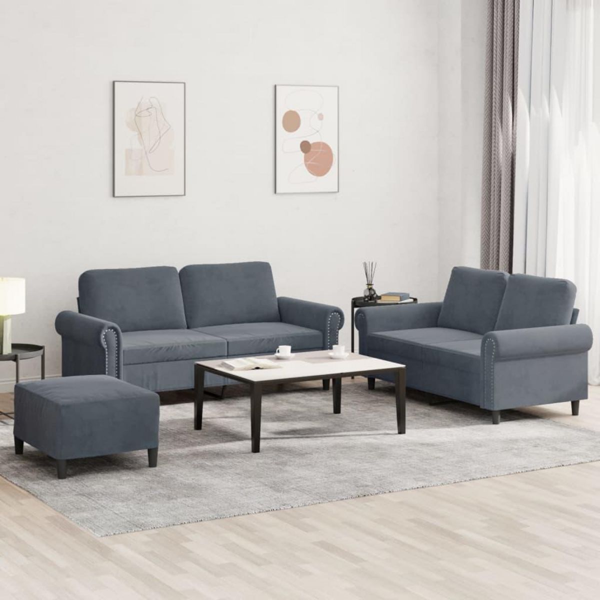 VIDAXL Ensemble de canapes 3 pcs avec coussins Gris fonce Velours