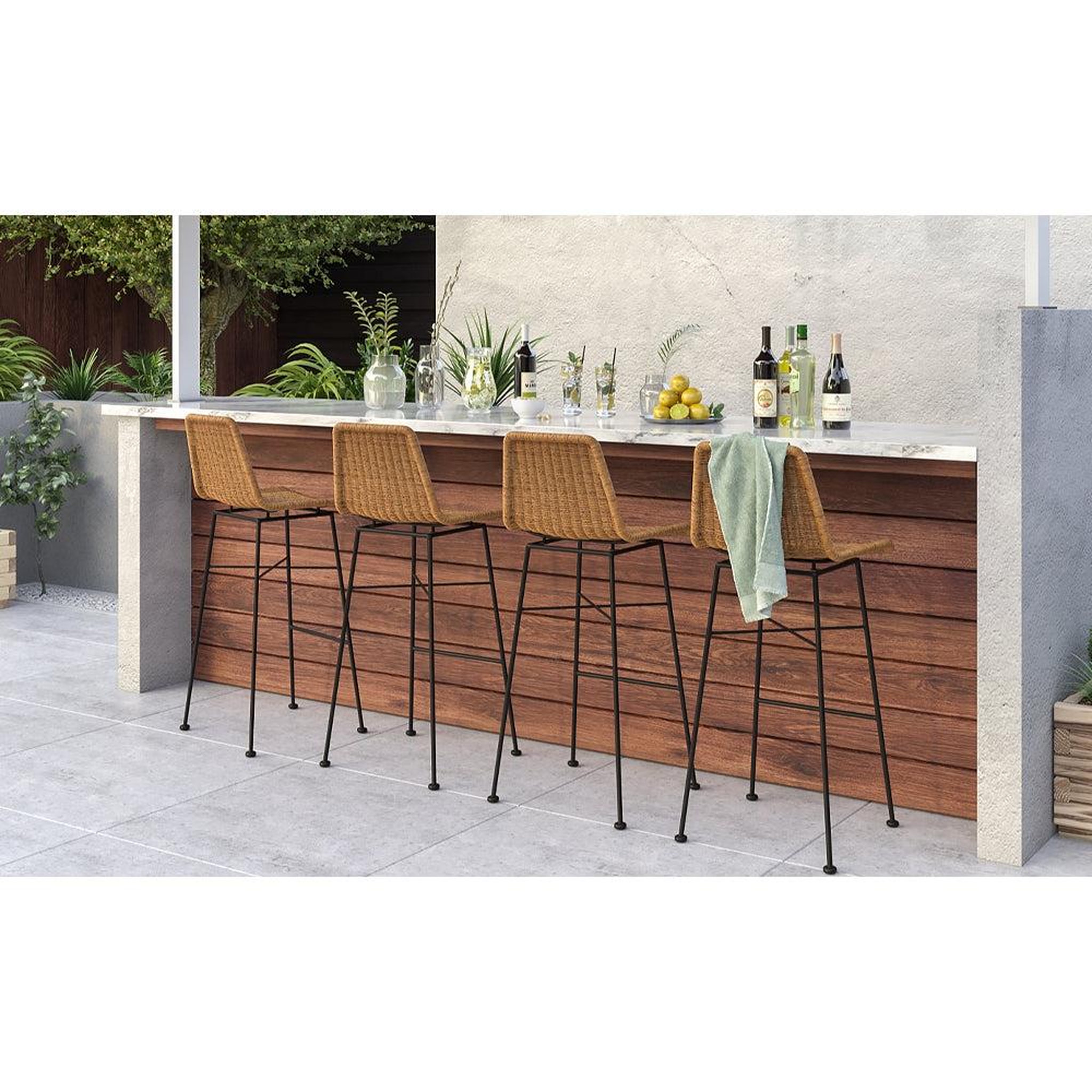 Voir la diapositive 6 : MAISON PAVANE Lot de 2 chaises de bar 76 cm en résine tressée marron-mandya