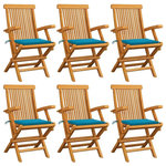 VIDAXL Chaises de jardin avec coussins bleu lot de 6 Bois teck massif