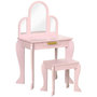 Voir la diapositive 1 : HOMCOM Coiffeuse enfant design girly - tabouret inclus - dim. 52L x 32l x 85H cm - tiroir, 3 miroirs - MDF bois de pin - rose poudré