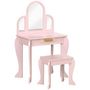 Voir la diapositive 1 : HOMCOM Coiffeuse enfant design girly - tabouret inclus - dim. 52L x 32l x 85H cm - tiroir, 3 miroirs - MDF bois de pin - rose poudré