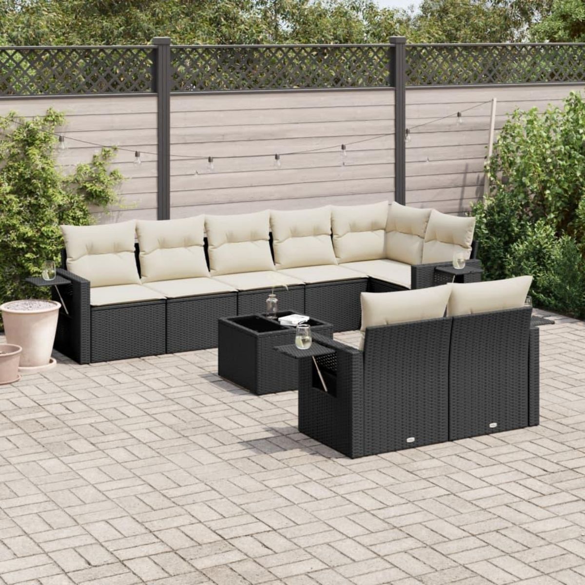 VIDAXL Salon de jardin 9 pcs avec coussins noir resine tressee