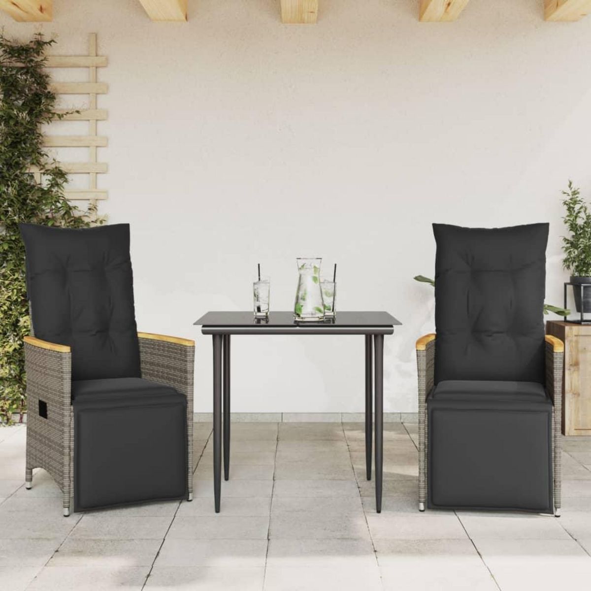 VIDAXL Chaises inclinables de jardin lot de 2 et coussins gris rotin
