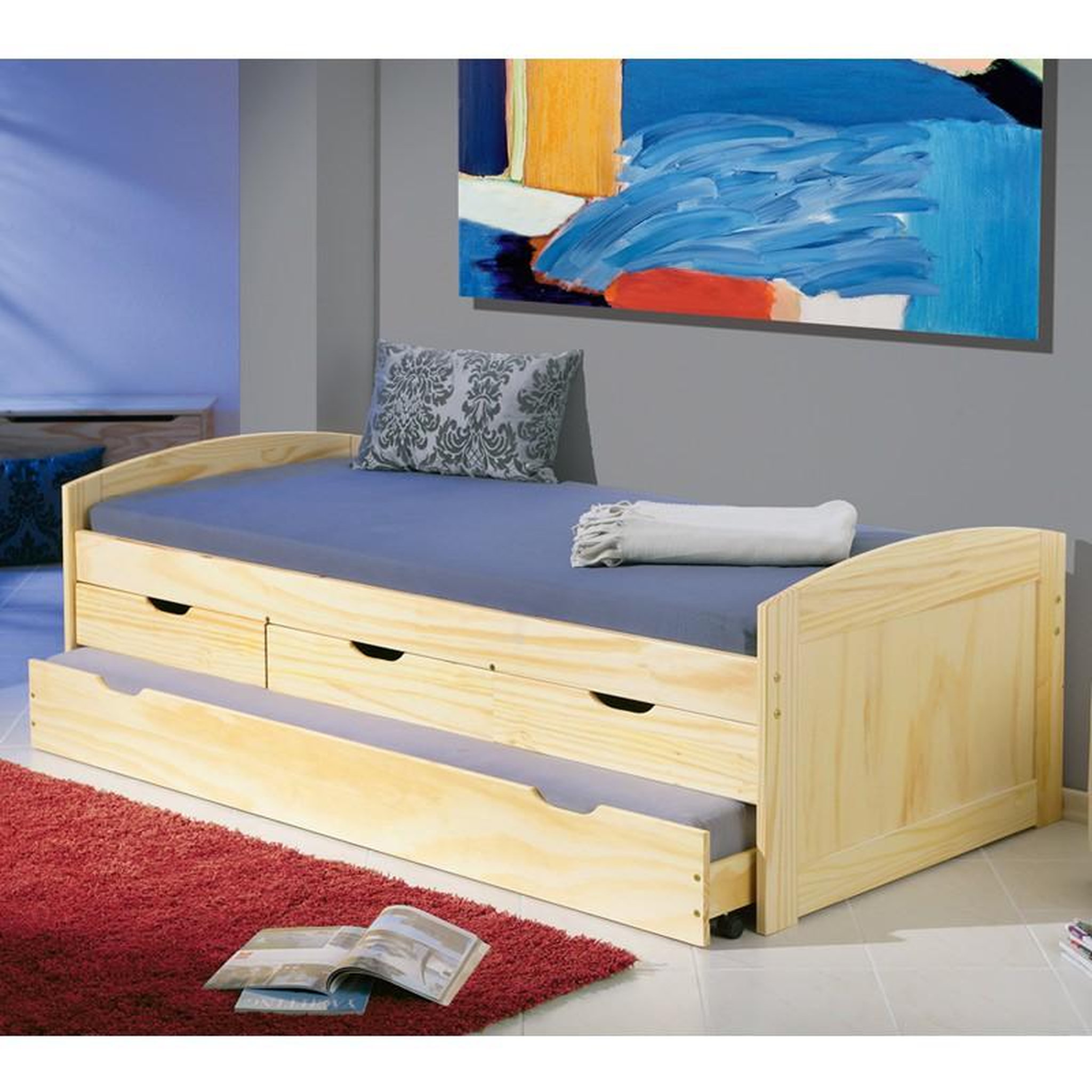 Voir la diapositive 3 : Paris Prix Lit Banquette Enfant Bois  Rob  90x200cm Naturel