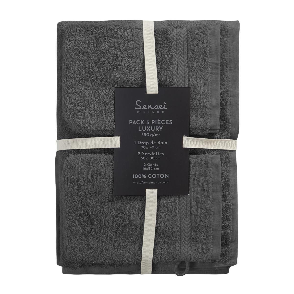 Sensei Maison Ensemble de bain 5 pièces (1 drap de bain + 2 serviettes de toilette + 2 gants) LUXURY