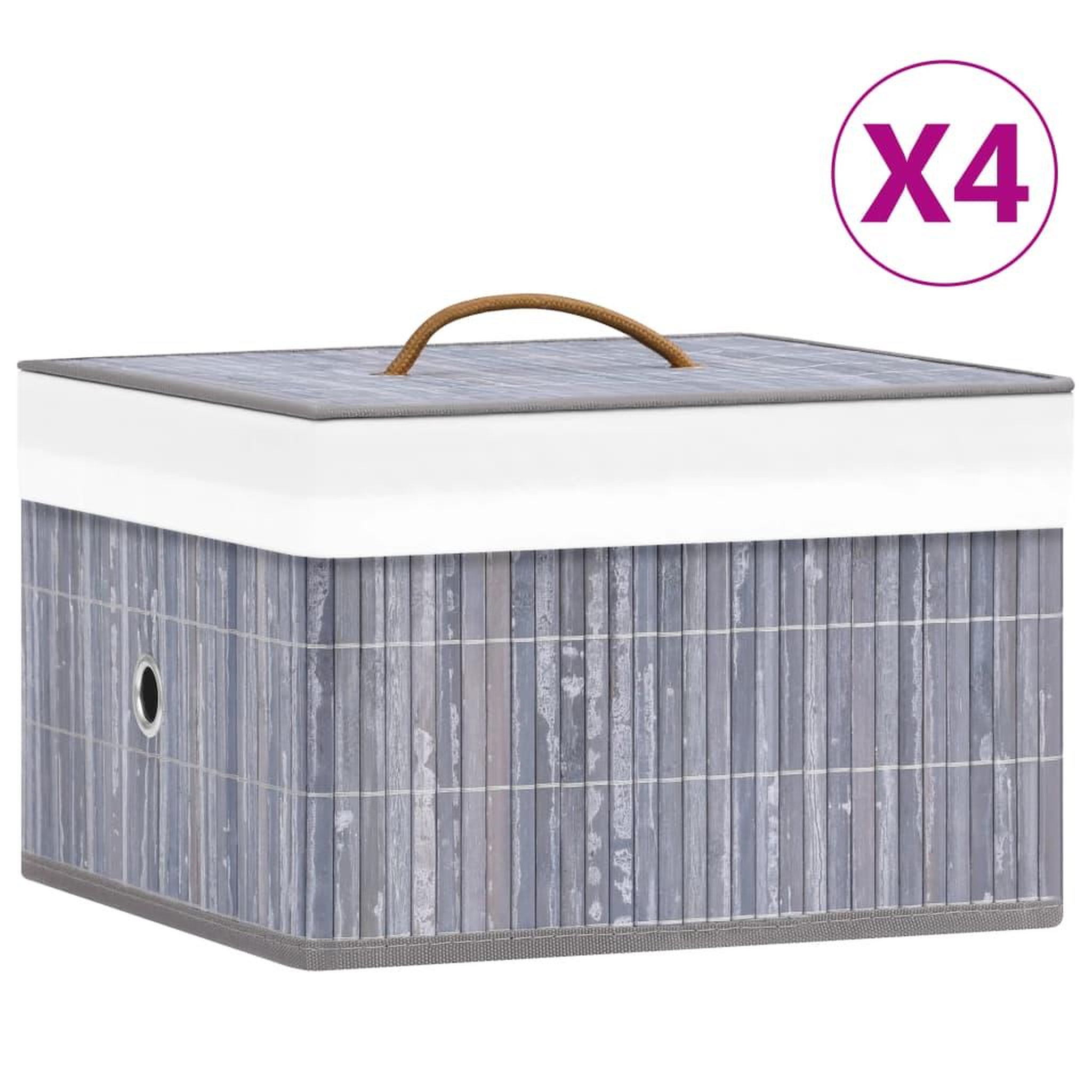 Voir la diapositive 1 : VIDAXL Boîtes de rangement en bambou 4 pcs Gris