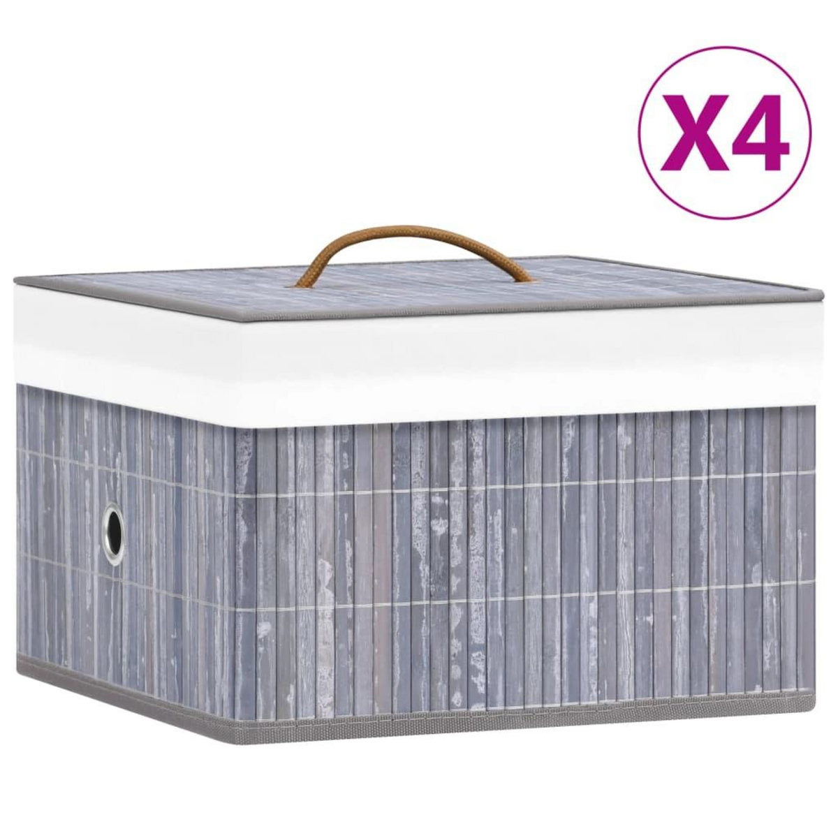 VIDAXL Boîtes de rangement en bambou 4 pcs Gris