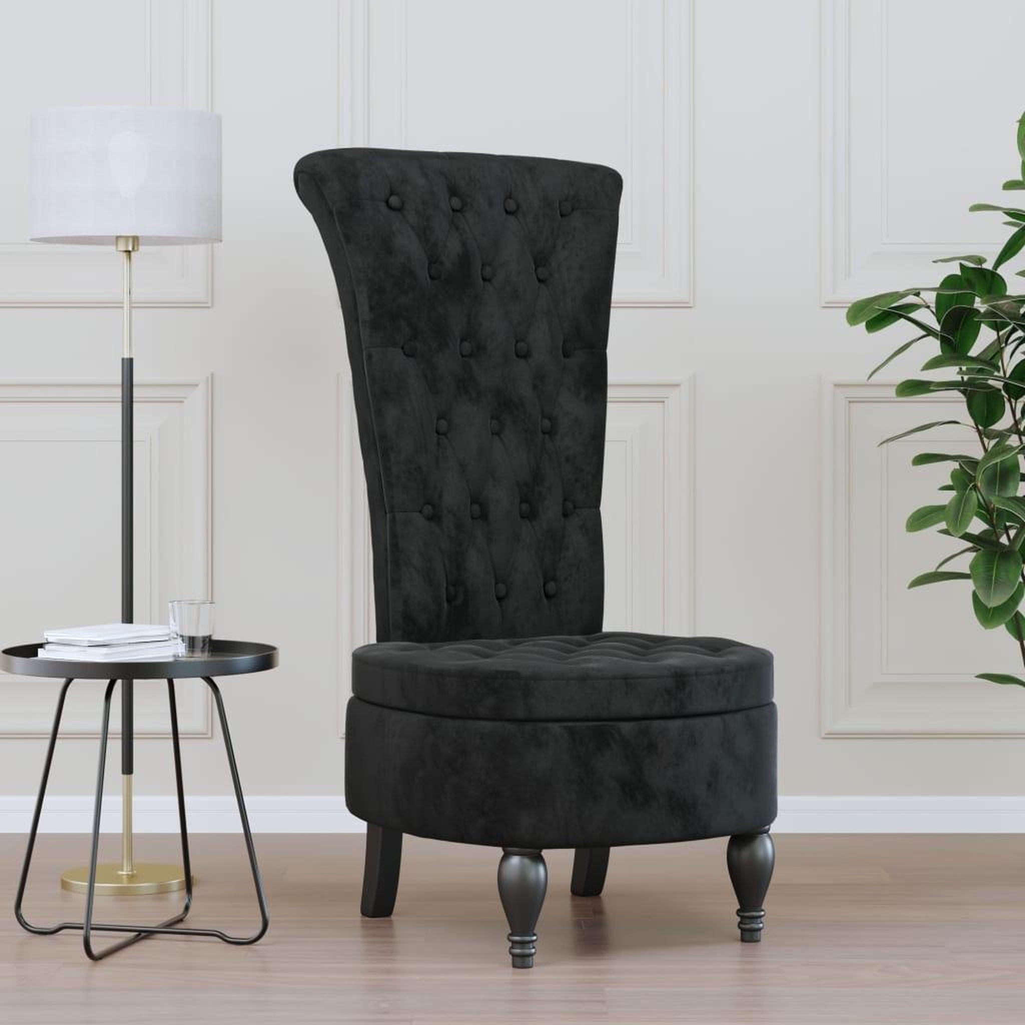 VIDAXL Chaise a dossier haut noir velours conception de bouton
