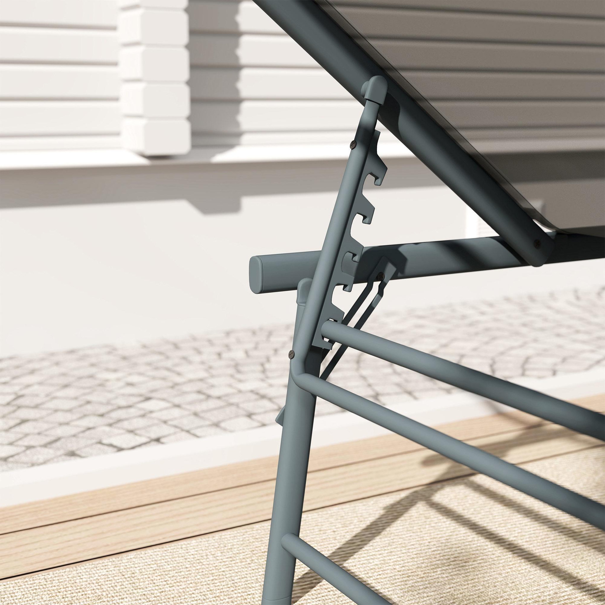 Voir la diapositive 5 : OUTSUNNY Lot de 2 bains de soleil transats inclinables pliables métal époxy textilène gris
