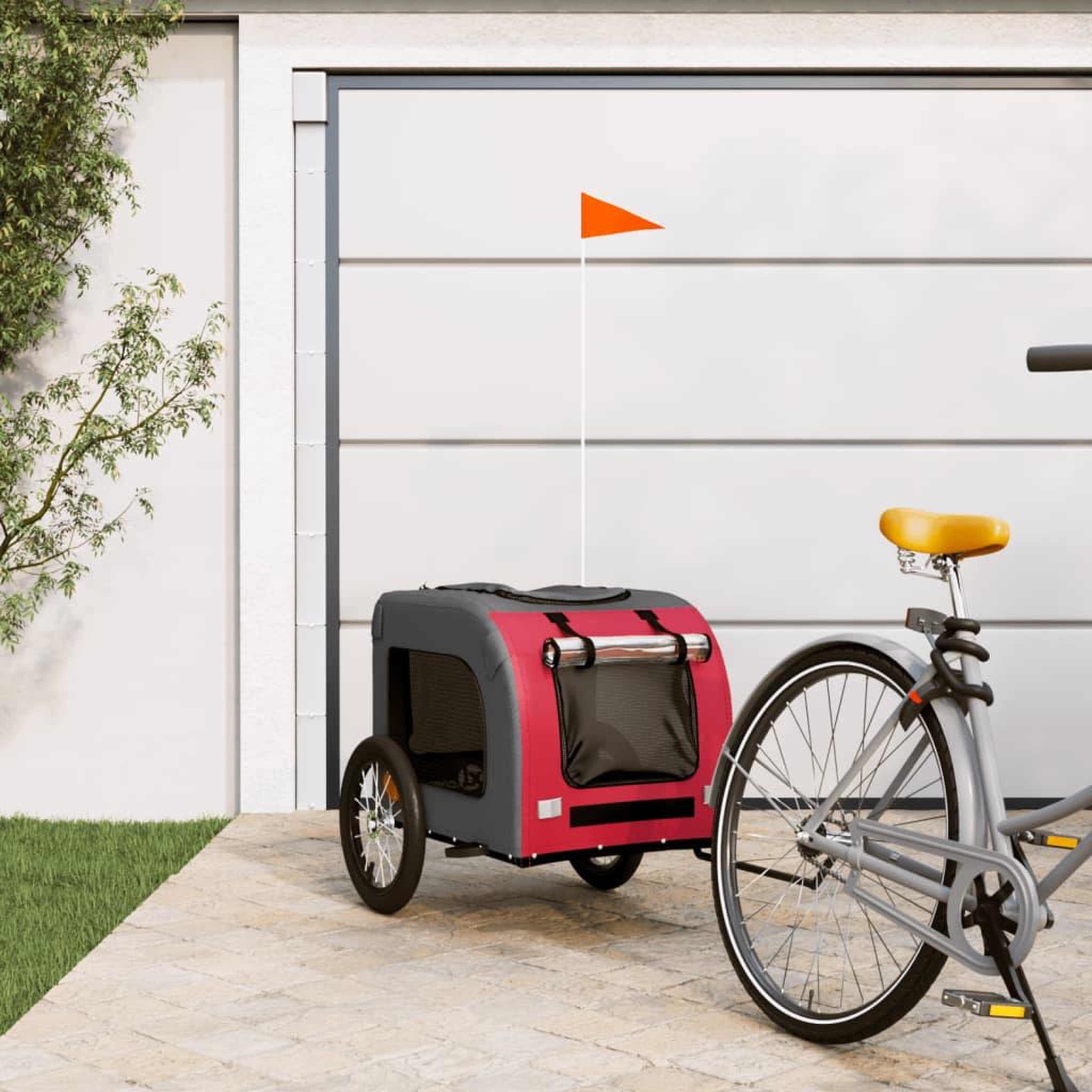 Voir la diapositive 1 : VIDAXL Remorque de velo pour animaux de compagnie rouge et gris